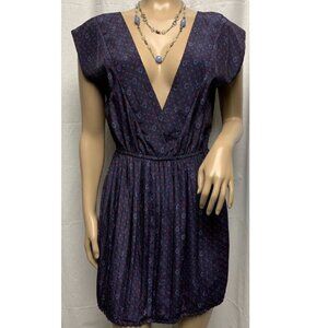 Forever 21 Navy Blue Red Floral Deep V Neck Pleated Short Mini Dress